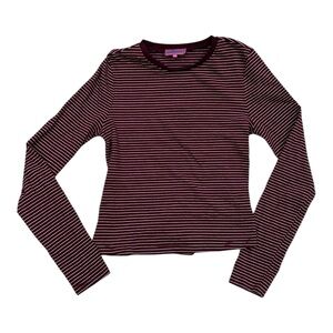 Edikted Burgundy and White Striped Long Sleeve Top - Size Medium